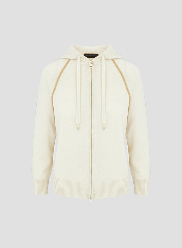 FELPA IN LANA, SETA E CASHMERE CON CAPPUCCIO