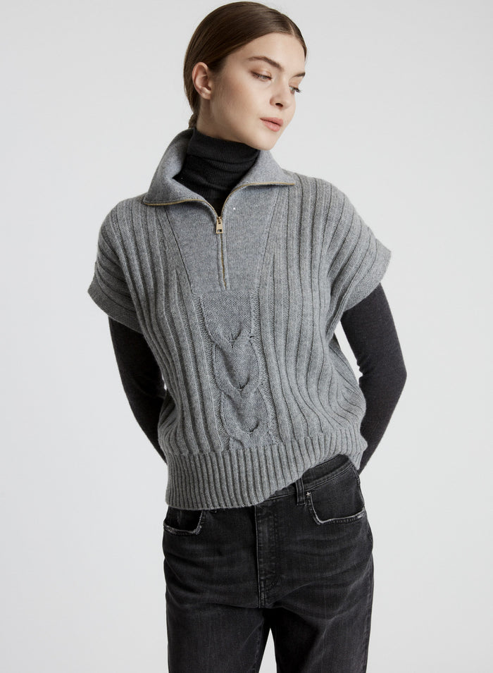 GILET A TRECCIA IN LANA, SETA CASHMERE