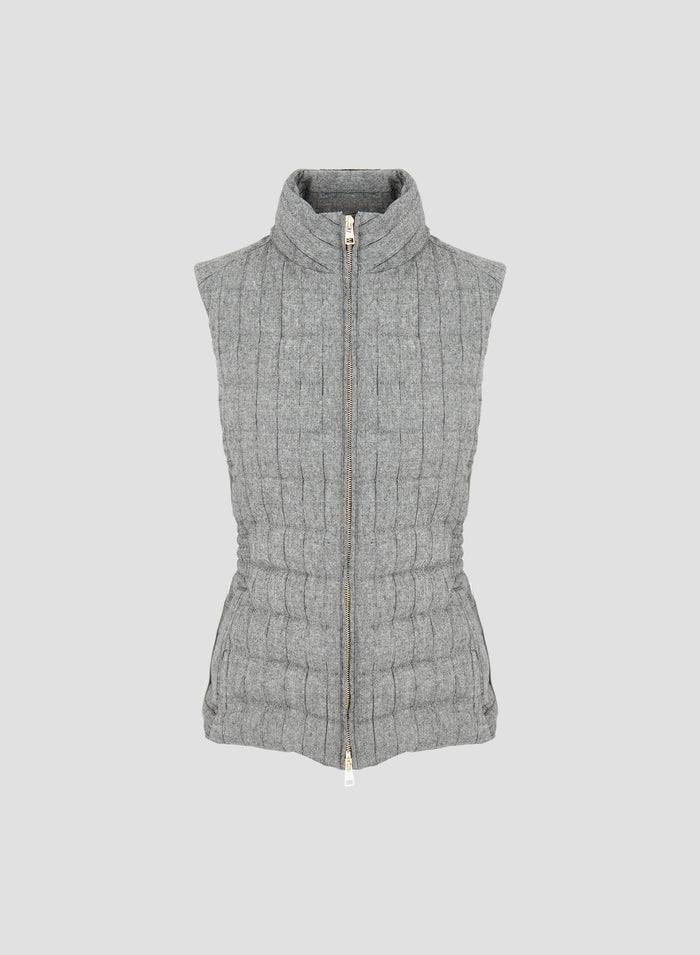 GILET IMBOTTITO IN MISTO LANA CON GESSATURA LUREX