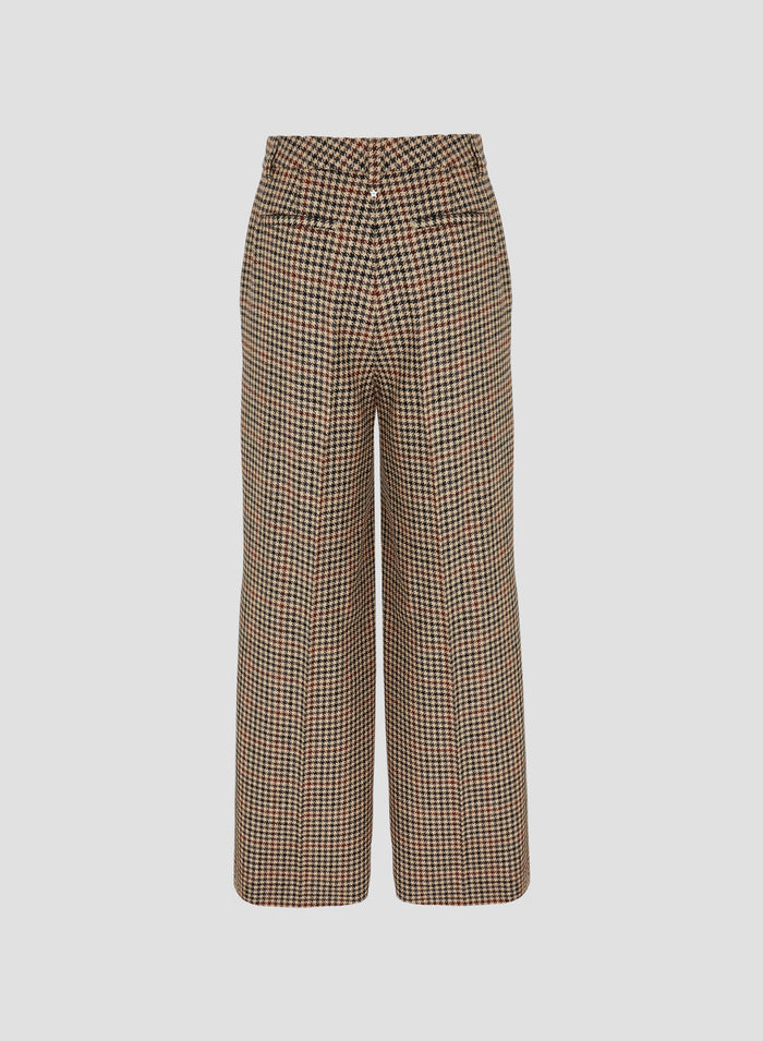 PIED-DE-POULE WOOL AND CASHMERE TAILORED PANTS