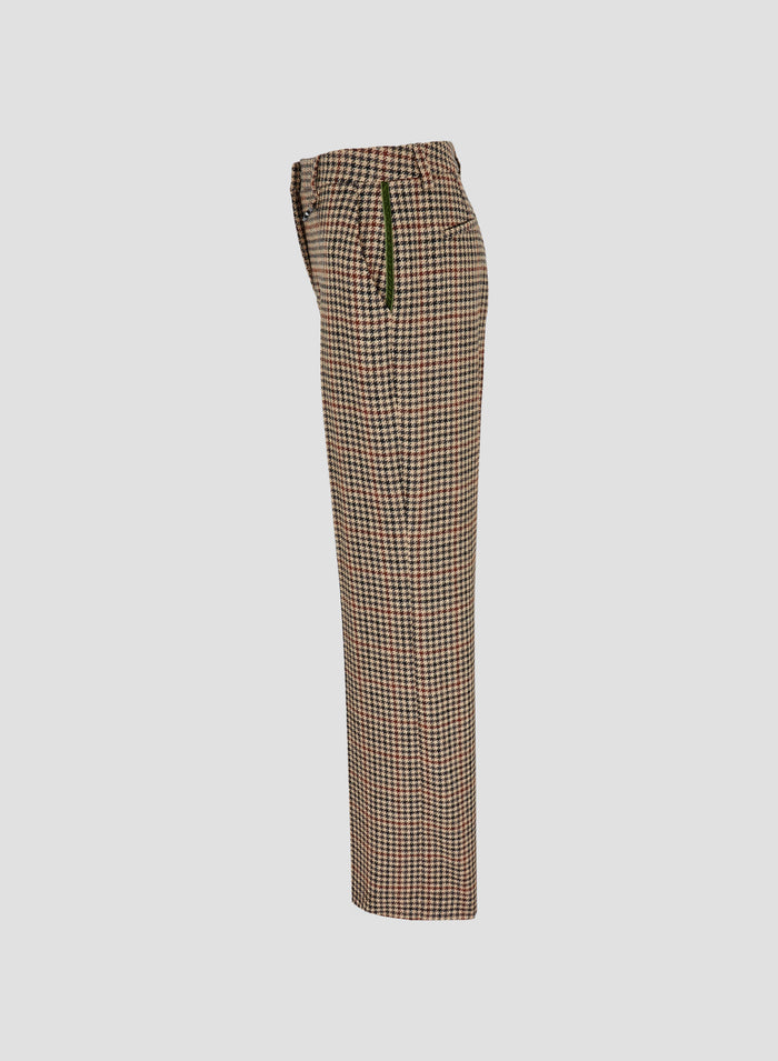 PIED-DE-POULE WOOL AND CASHMERE TAILORED PANTS