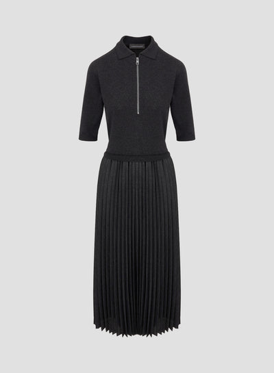 TECHNICAL WOOL DRESS WITH PLEATED SKIRT