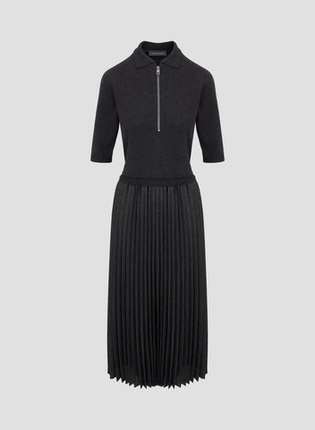 TECHNICAL WOOL DRESS WITH PLEATED SKIRT