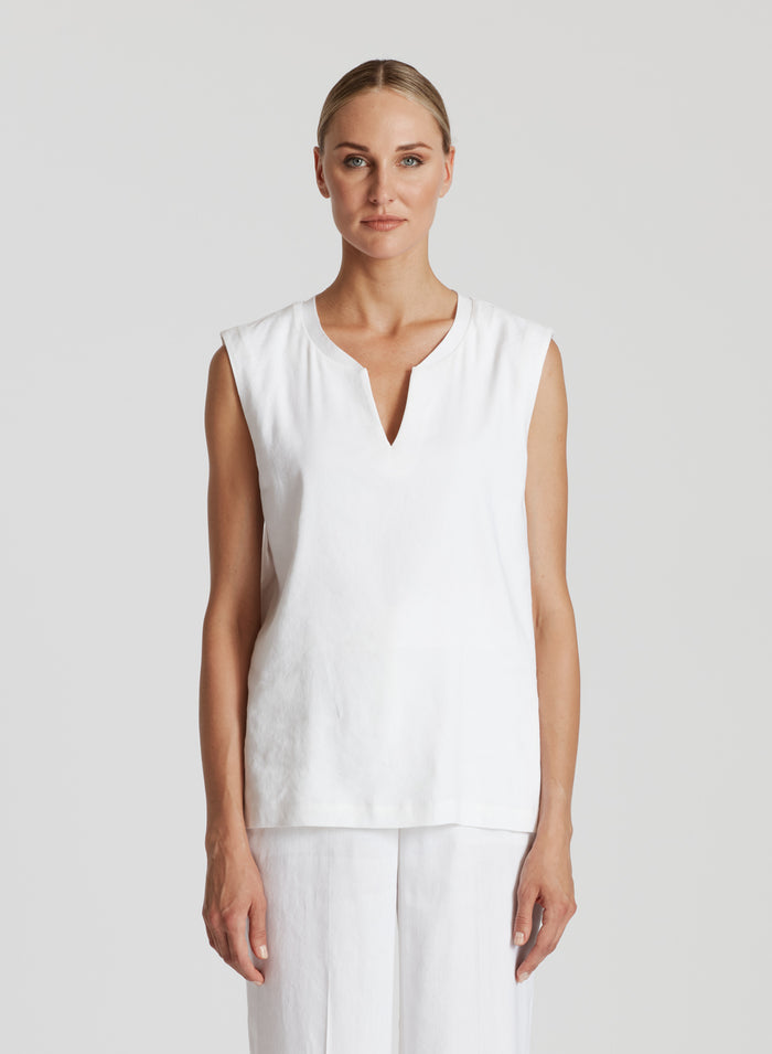 LINEN AND STRETCH VISCOSE TOP
