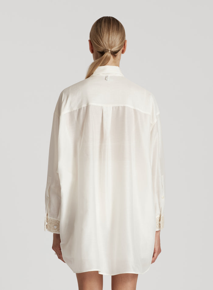 COTTON AND SILK MAXI SHIRT WITH EMBROIDERY