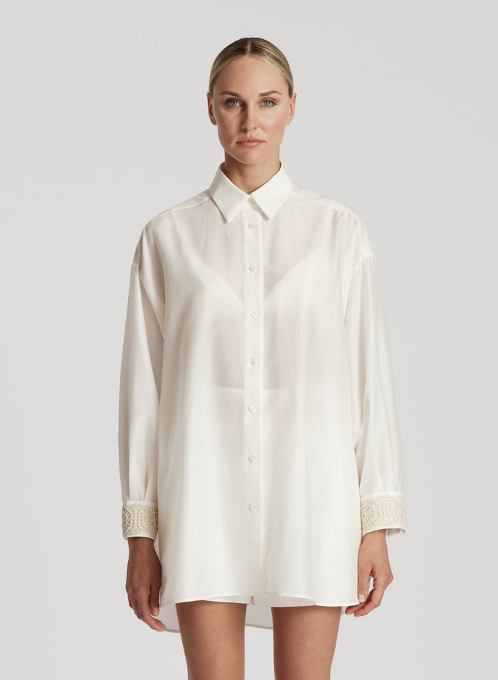 COTTON AND SILK MAXI SHIRT WITH EMBROIDERY
