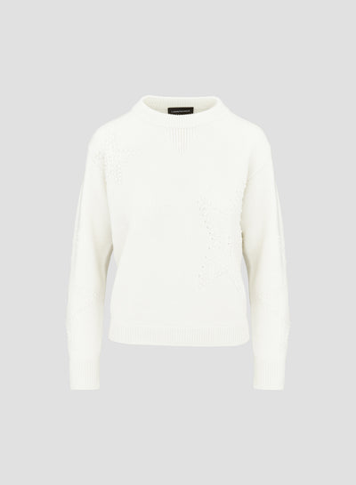 WOOL, CASHMERE AND SILK CREW NECK SWEATER WITH JACQUARD STARS PATTERN