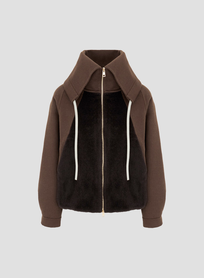 WOOL AND ANGORA DOUBLE SHORT COAT WITH TEDDY INSERT