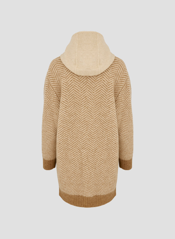 WOOL AND ANGORA DOUBLE HOODED COAT WITH JACQUARD RESCA KNIT