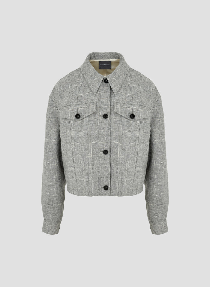 WOOL AND VISCOSE CHECK CROP JACKET