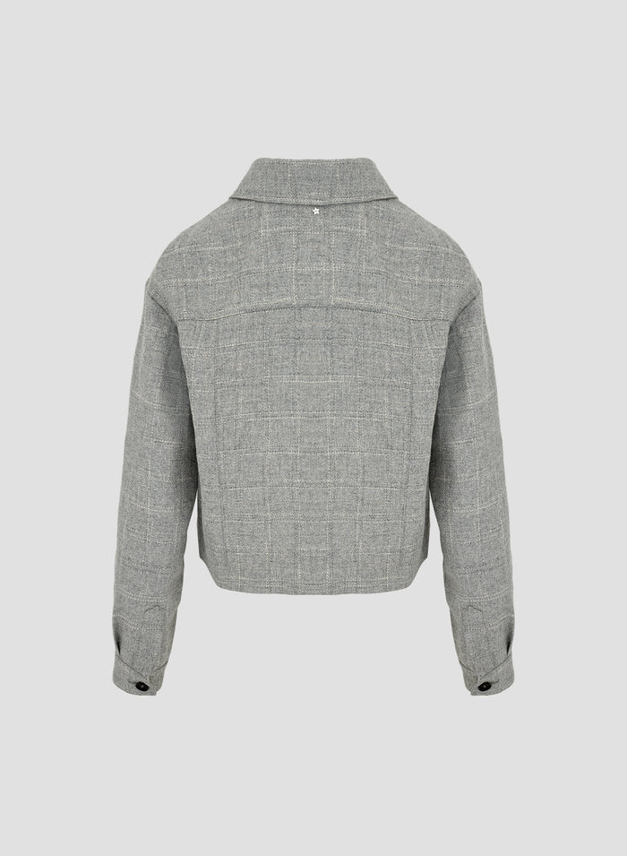 WOOL AND VISCOSE CHECK CROP JACKET