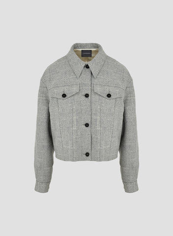 WOOL AND VISCOSE CHECK CROP JACKET