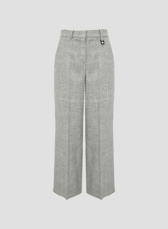 WOOL AND VISCOSE CHECK TAILORED TROUSER