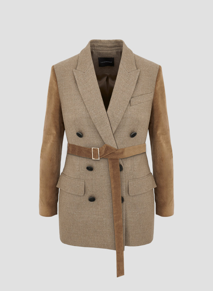 STRETCH FLANNEL DOUBLE-BREASTED JACKET WITH BELT