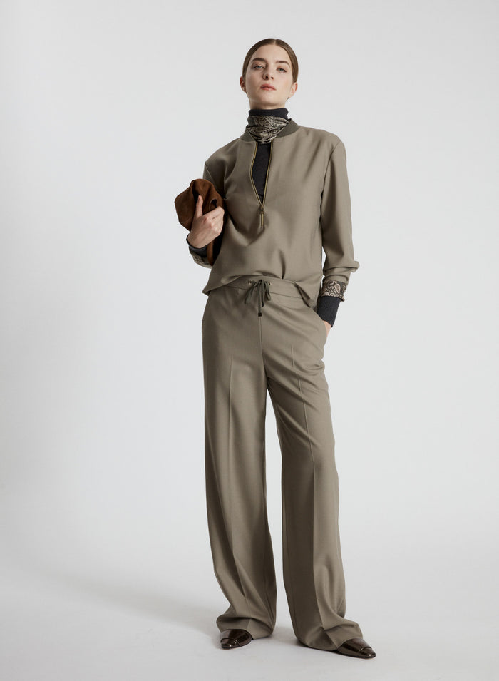 TECHNICAL WOOL CANVAS STRAIGHT-LEG PANTS