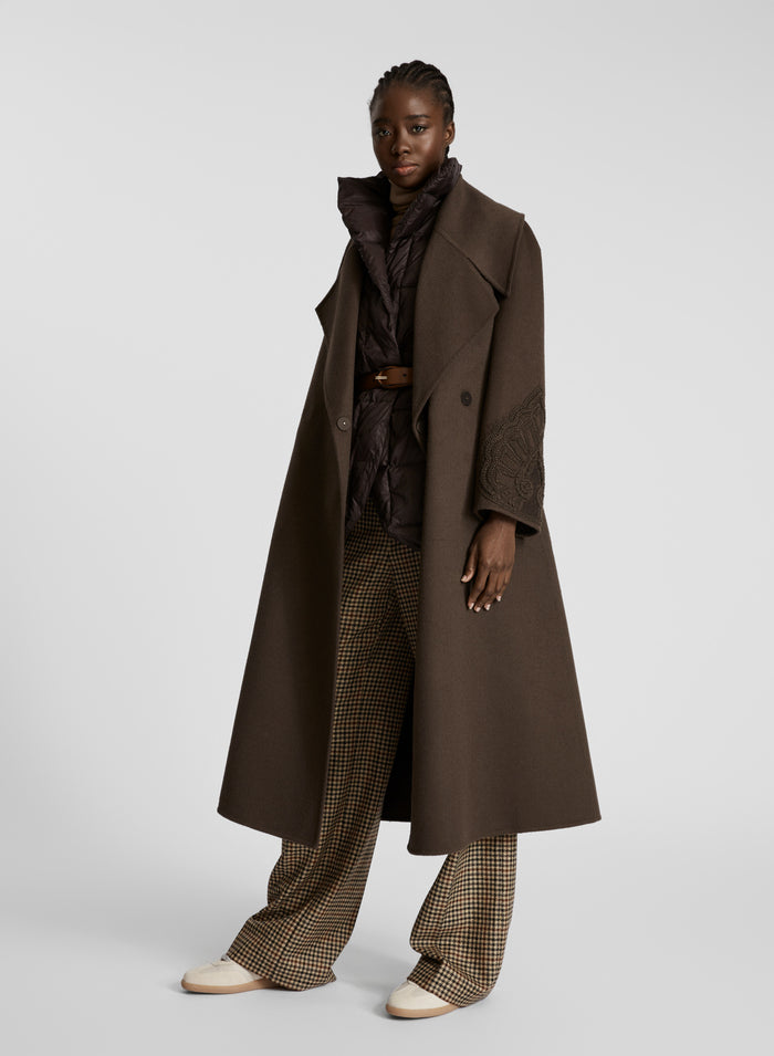 WOOL AND ANGORA DOUBLE COAT WITH EMBROIDERY