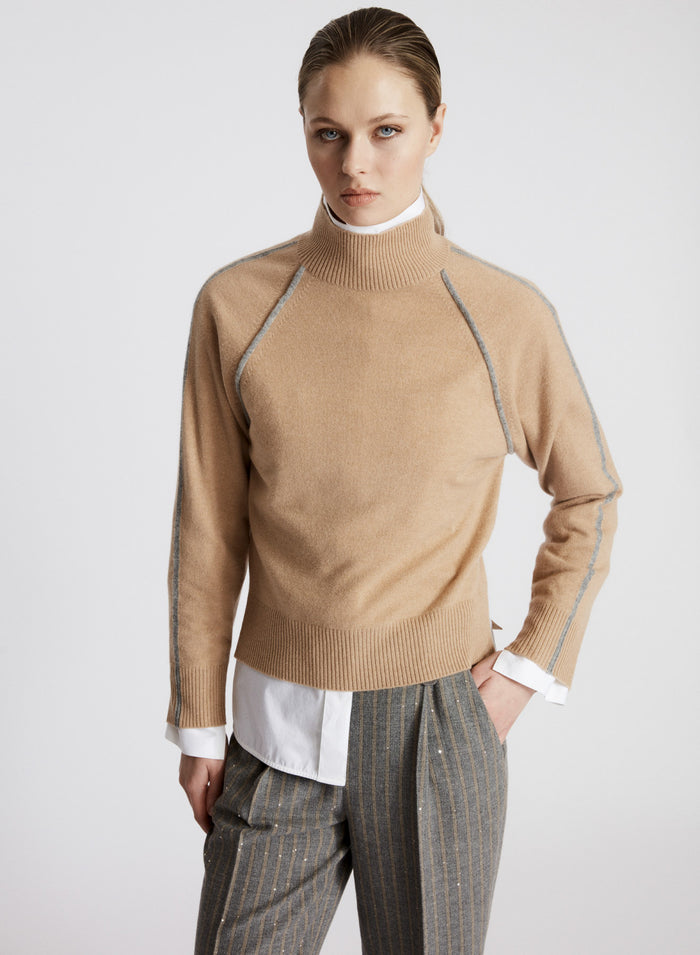 DOLCEVITA IN LANA, SETA E CASHMERE CON NERVATURE A CONTRASTO