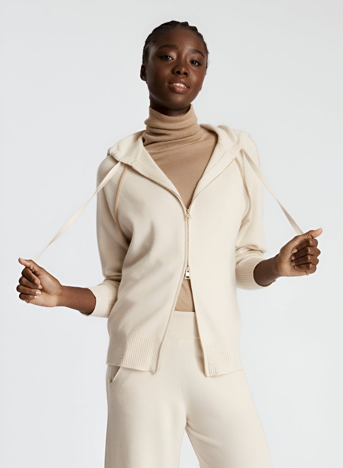 FELPA IN LANA, SETA E CASHMERE CON CAPPUCCIO