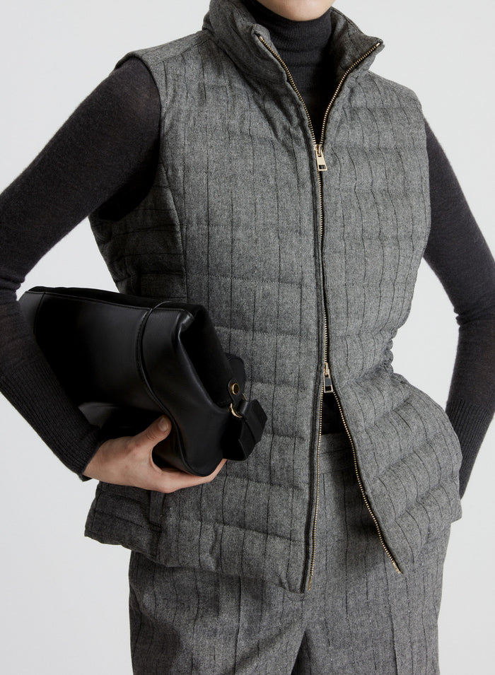 GILET IMBOTTITO IN MISTO LANA CON GESSATURA LUREX