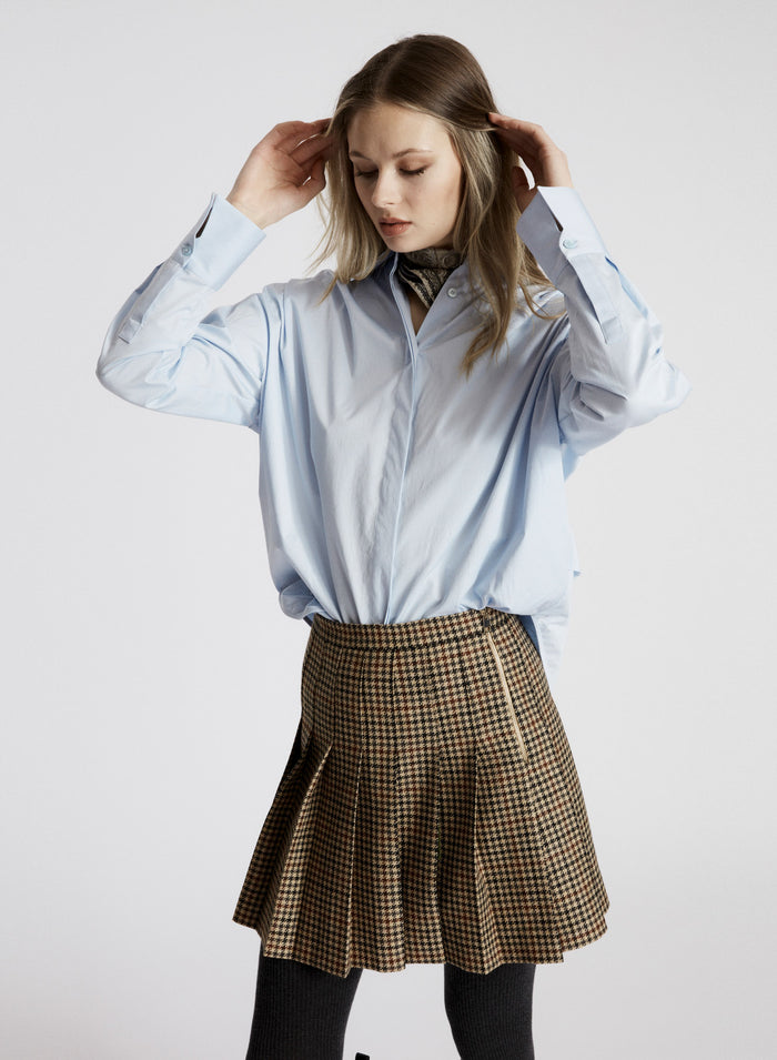 PIED-DE-POULE WOOL AND CASHMERE PLEATED SKIRT