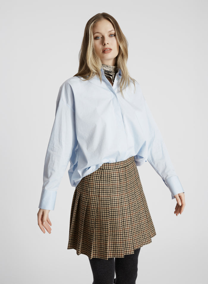PIED-DE-POULE WOOL AND CASHMERE PLEATED SKIRT