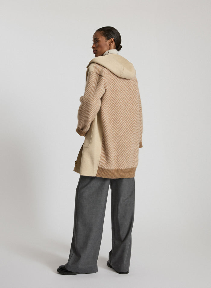 WOOL AND ANGORA DOUBLE HOODED COAT WITH JACQUARD RESCA KNIT
