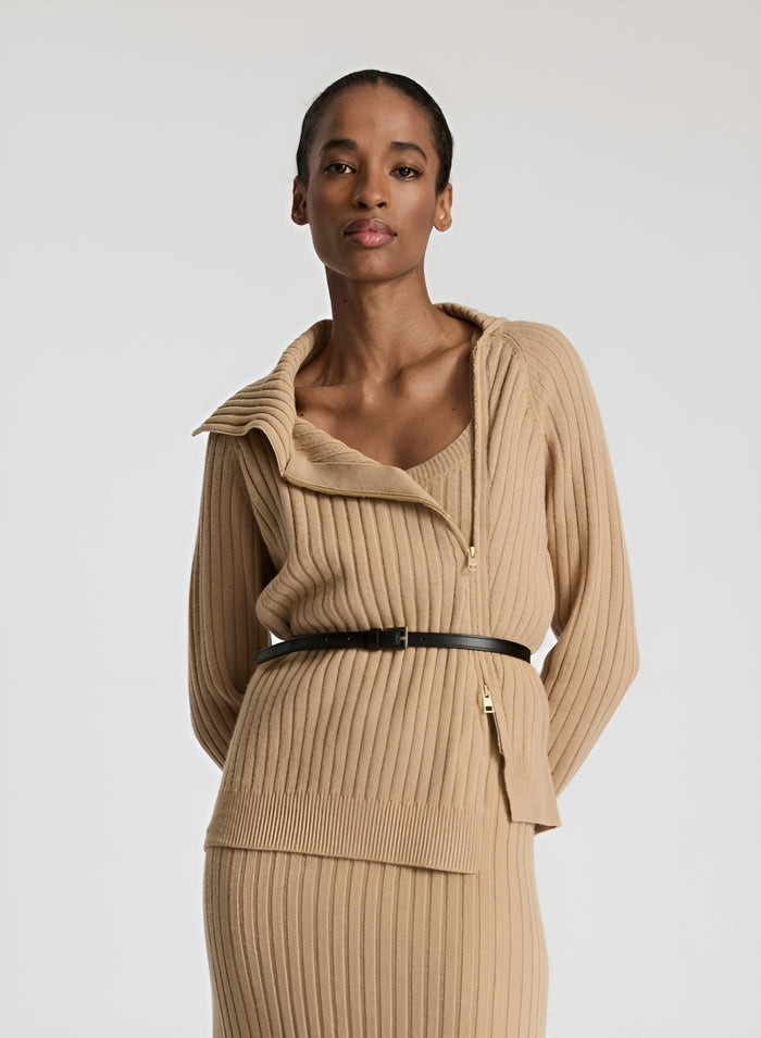 WOOL, CASHMERE AND SILK SWEATSHIRT WITH ASYMMETRIC CLOSURE