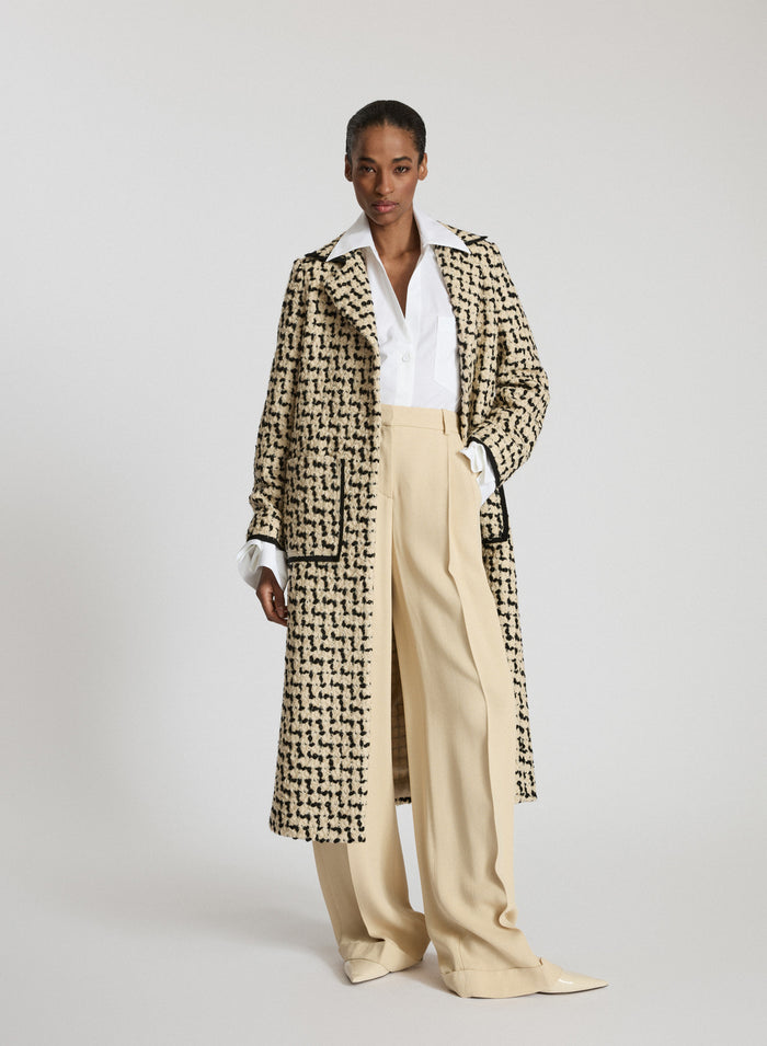 WOOL AND COTTON TEXUTURED LONG COAT