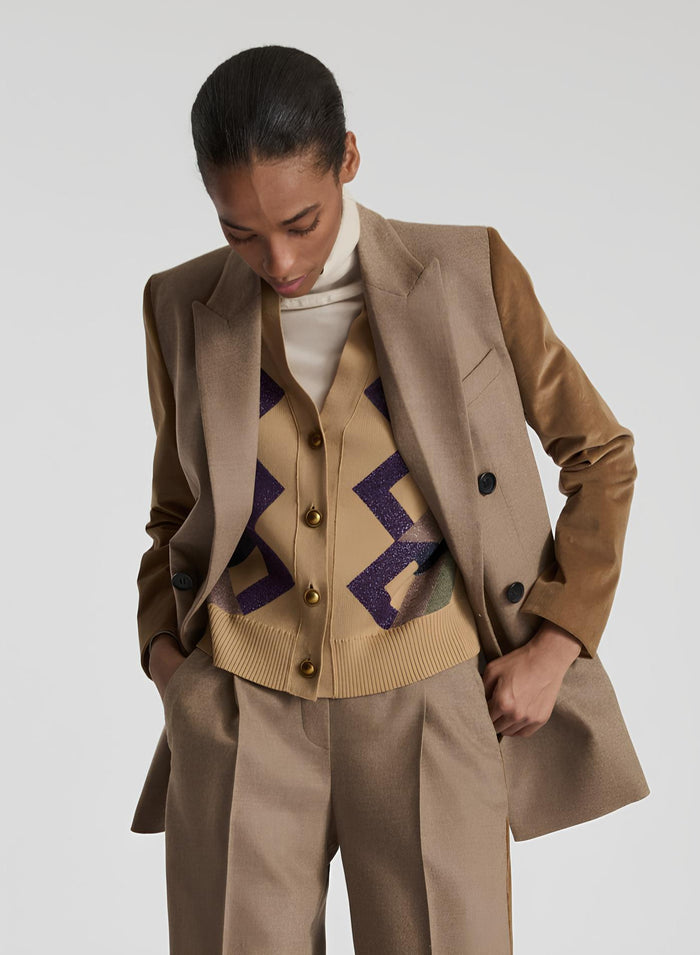 STRETCH FLANNEL DOUBLE-BREASTED JACKET WITH BELT