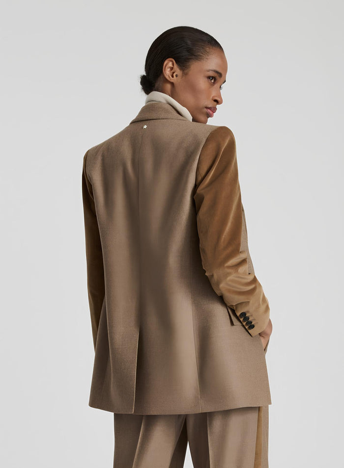 STRETCH FLANNEL DOUBLE-BREASTED JACKET WITH BELT