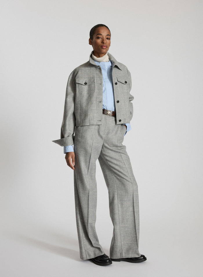 WOOL AND VISCOSE CHECK CROP JACKET