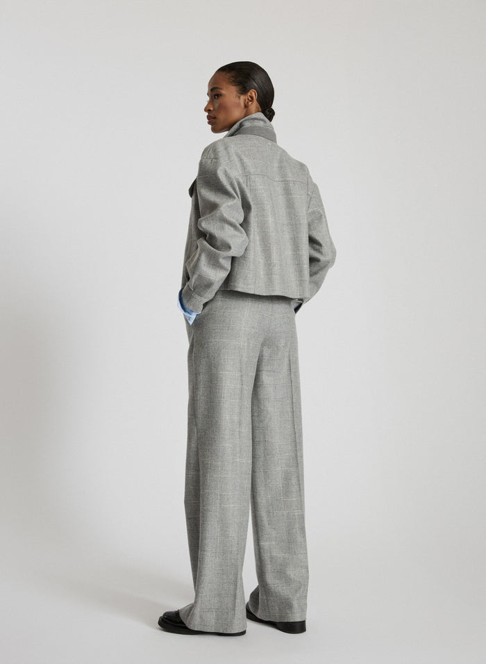WOOL AND VISCOSE CHECK CROP JACKET