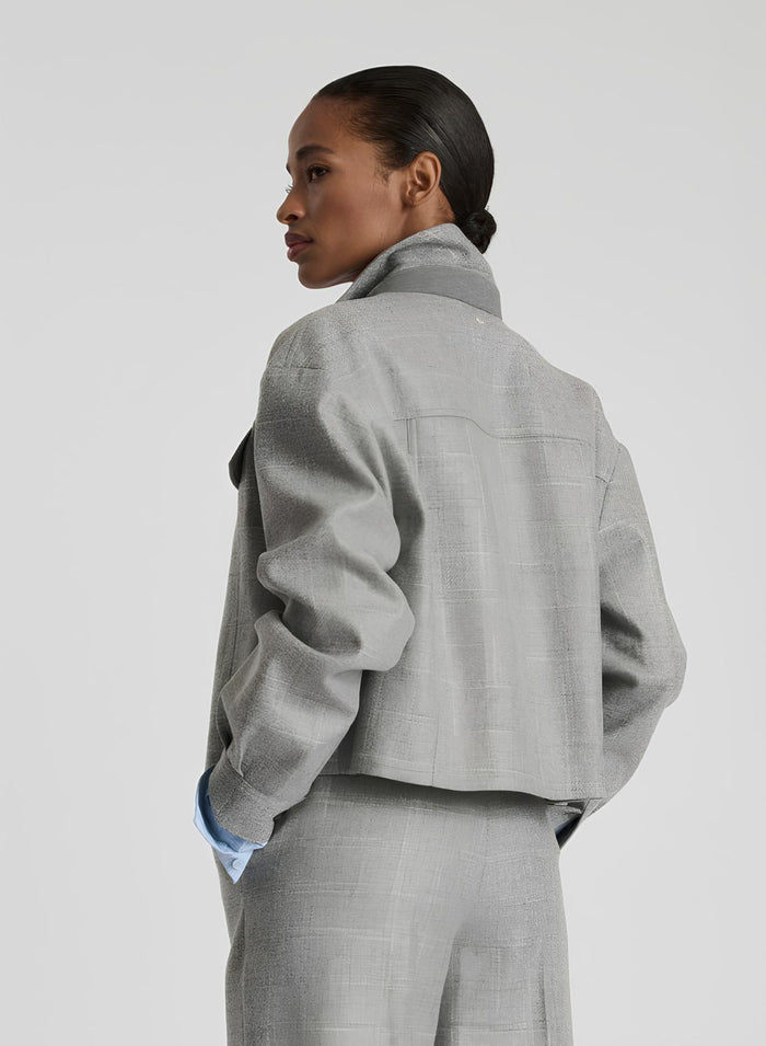 WOOL AND VISCOSE CHECK CROP JACKET