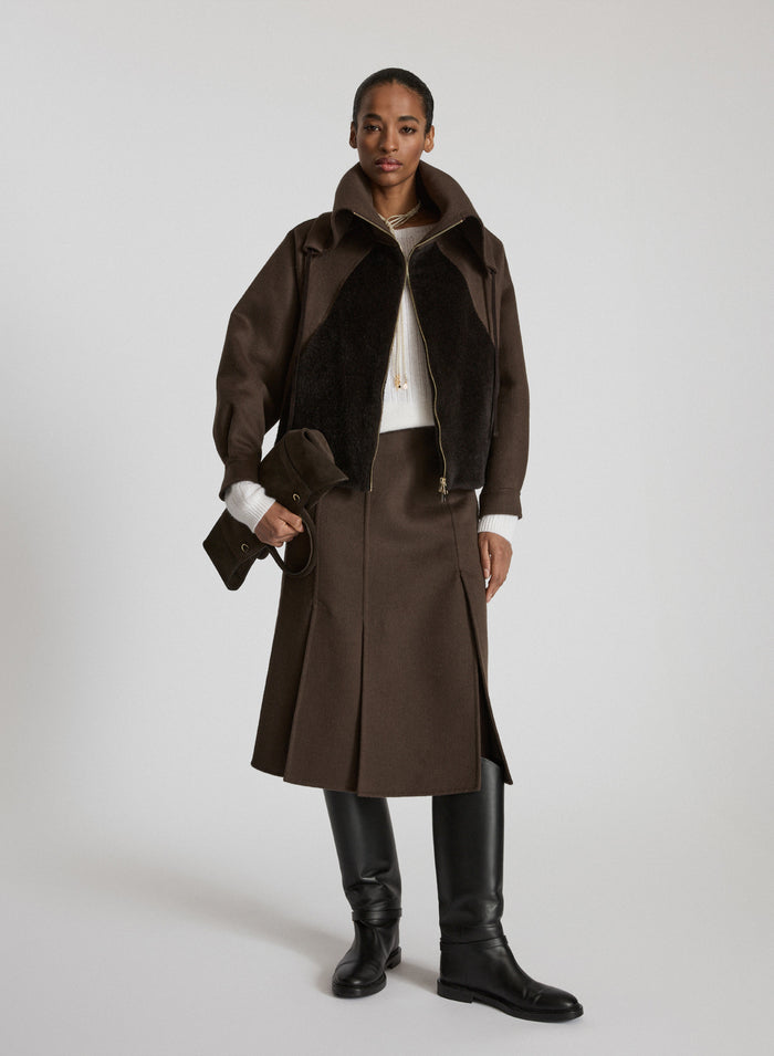 WOOL AND ANGORA DOUBLE SHORT COAT WITH TEDDY INSERT