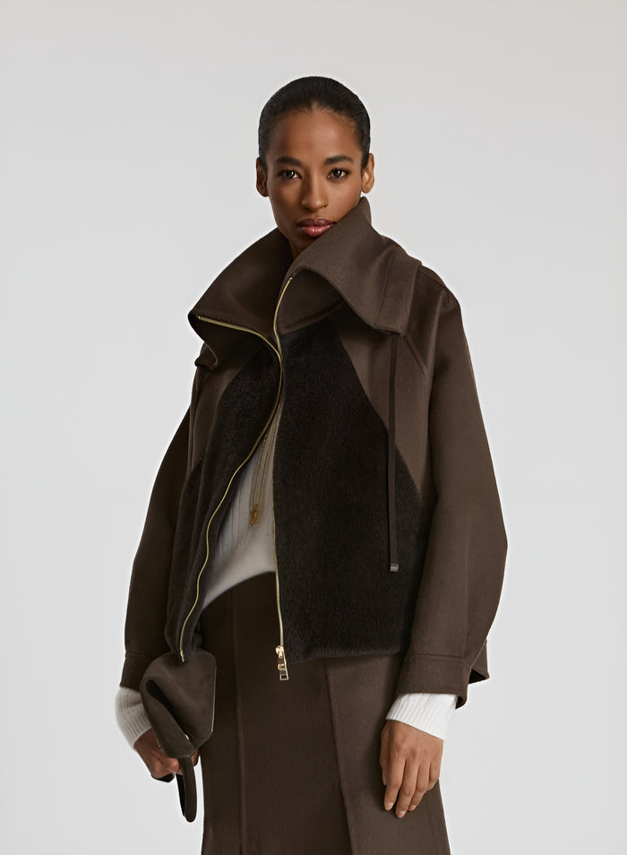 WOOL AND ANGORA DOUBLE SHORT COAT WITH TEDDY INSERT
