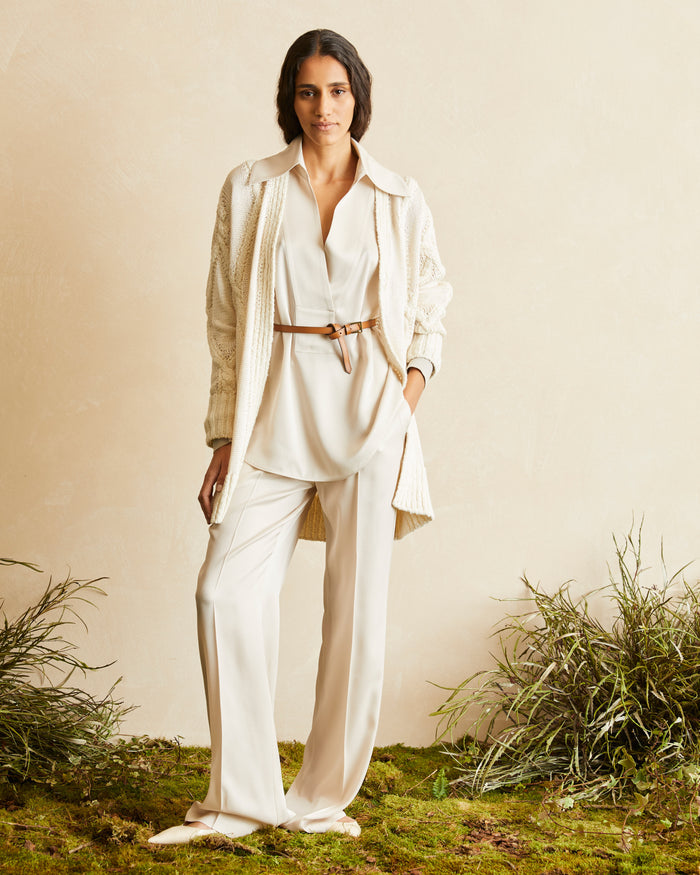 SILK TWILL POLO-NECK BLOUSE