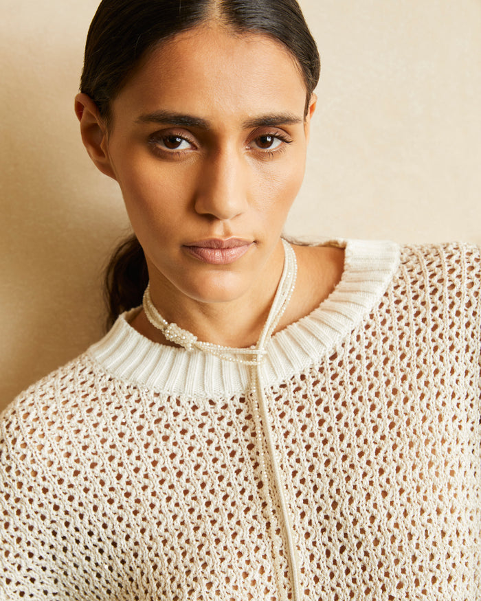 MESH KNIT CREW-NECK SWEATER