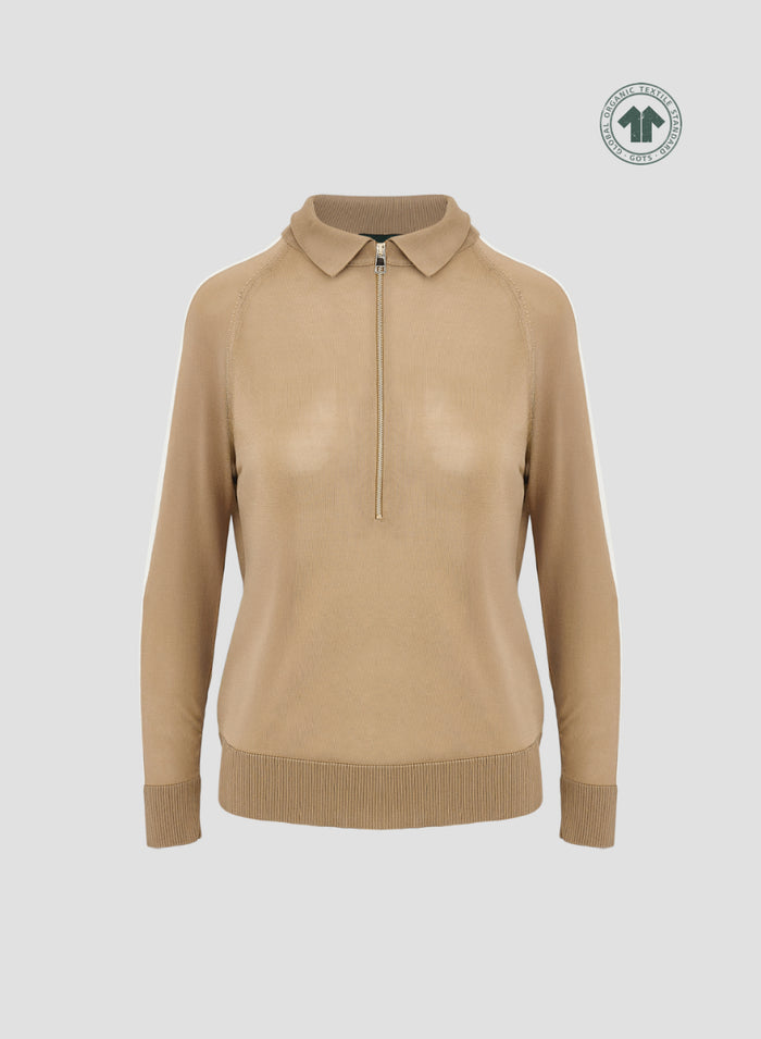 SILK KNIT POLO WITH INTARSIA DETAIL