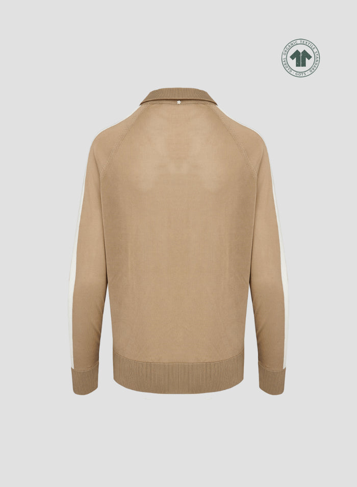 SILK KNIT POLO WITH INTARSIA DETAIL