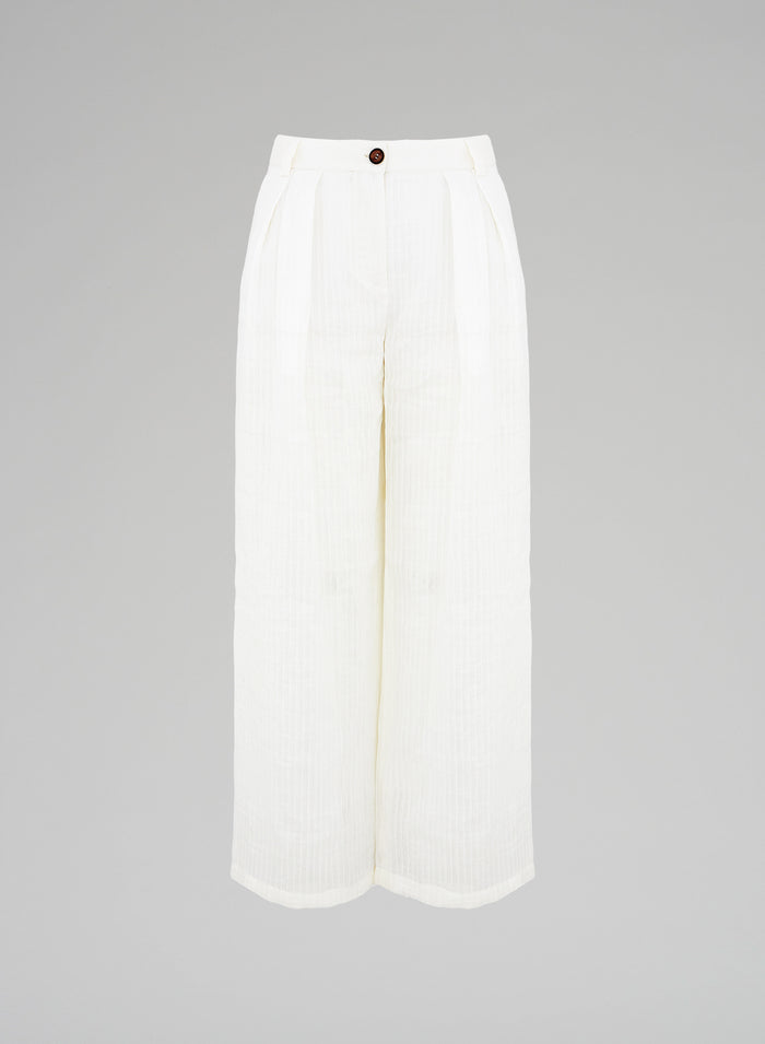 LINEN AND SILK JACQUARD WIDE-LEG PANTS