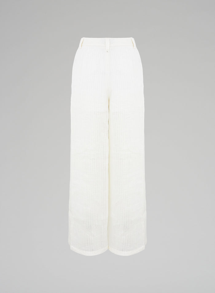 LINEN AND SILK JACQUARD WIDE-LEG PANTS