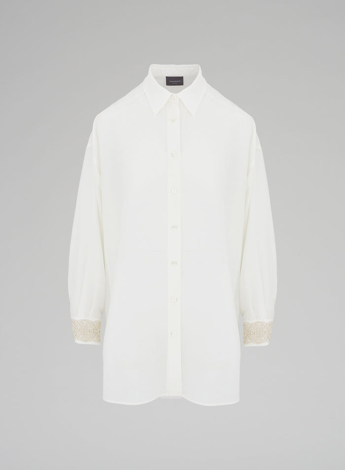 COTTON AND SILK MAXI SHIRT WITH EMBROIDERY
