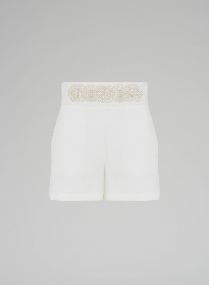 COTTON AND SILK SHORTS WITH EMBROIDERY
