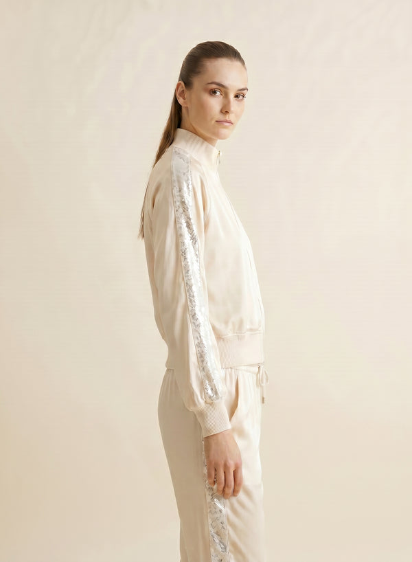 BOMBER IN TWILL DI MISTO SETA CON DETTAGLI IN RETE E MICROPAILLETTES