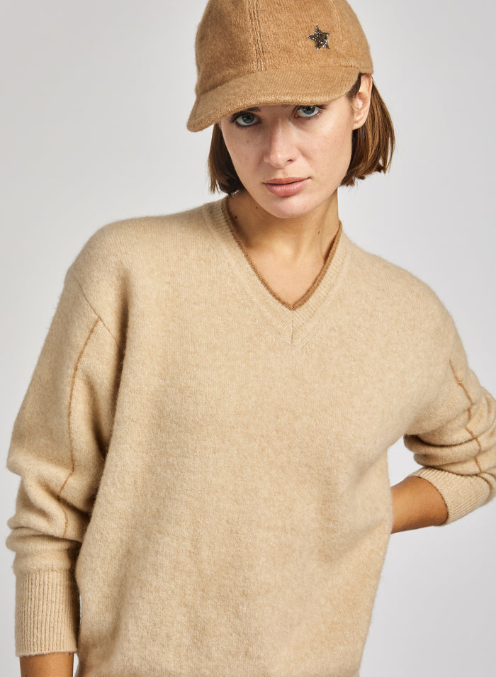 CAMEL AND SILK V-NECK