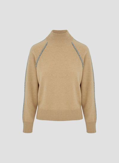 WOOL, CASHMERE AND SILK TURTLENECK WITH CONTRASTING INTARSIA