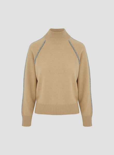 WOOL, CASHMERE AND SILK TURTLENECK WITH CONTRASTING INTARSIA