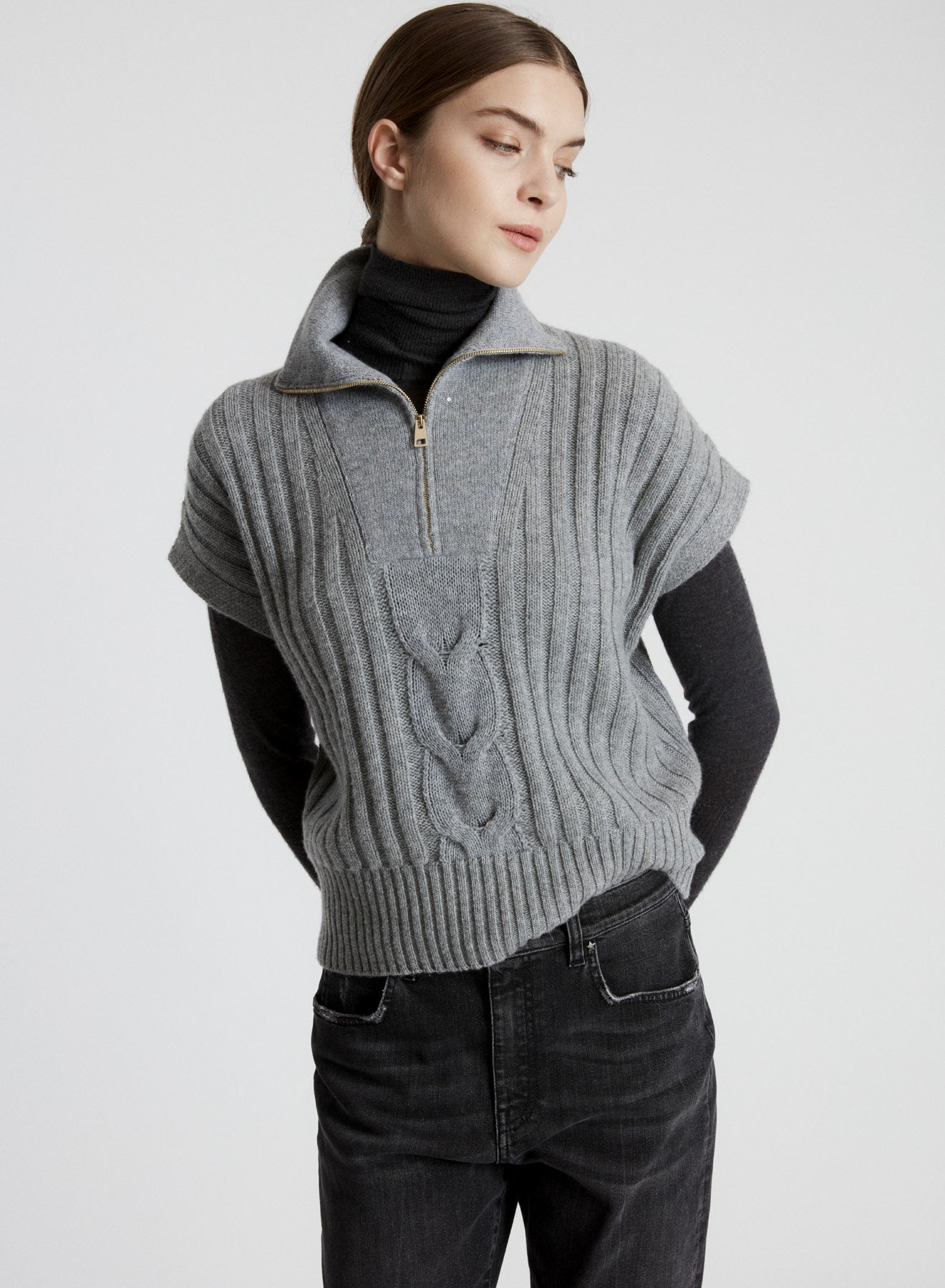 GILET A TRECCIA IN LANA, SETA CASHMERE