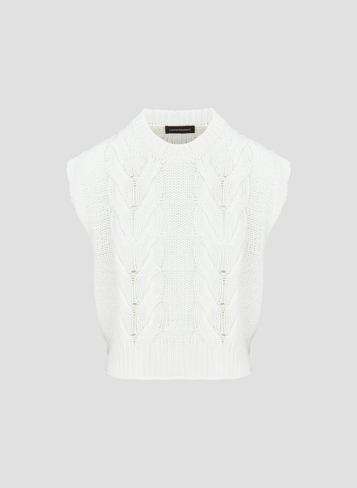 GILET IN LANA, CASHMERE E SETA CON TRECCIA ICONICA SCOLPITA