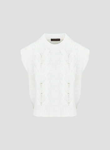 GILET IN LANA, CASHMERE E SETA CON TRECCIA ICONICA SCOLPITA